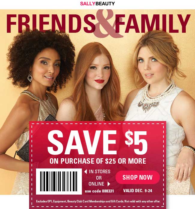 Sally Beauty Coupon April 2024 $5 off $25 at Sally Beauty, or online via promo code 888331