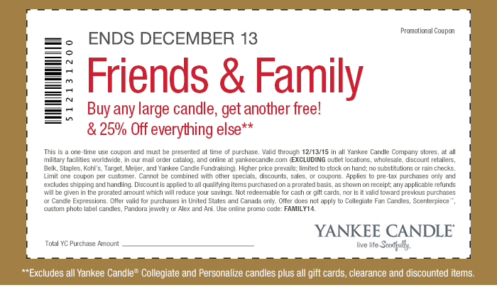 Yankee Candle Coupon April 2024 25% off + 2nd candle free at Yankee Candle, or online via promo code FAMILY14