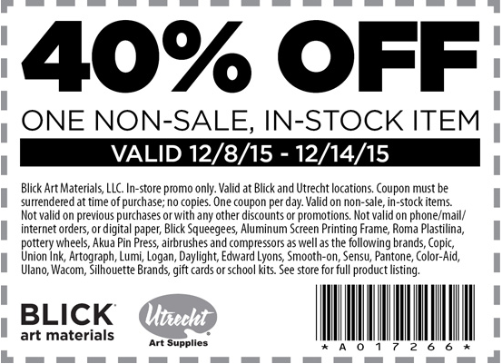 Blick Art Materials Coupon April 2024 40% off a single item at Blick Art Materials