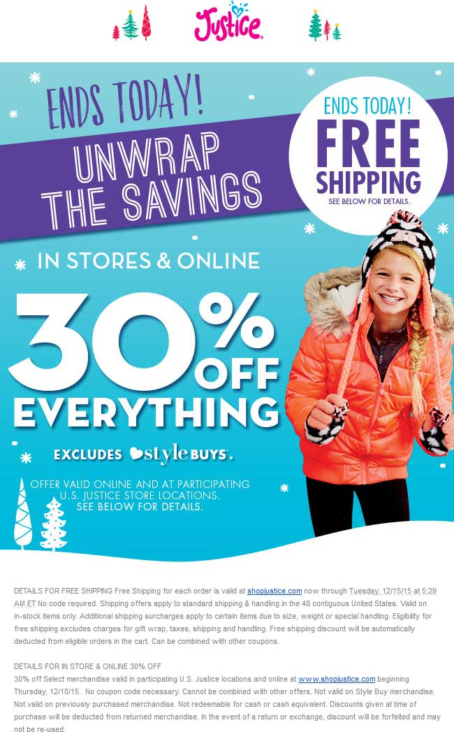 Justice Coupon May 2024 30% off everything today at Justice, ditto online
