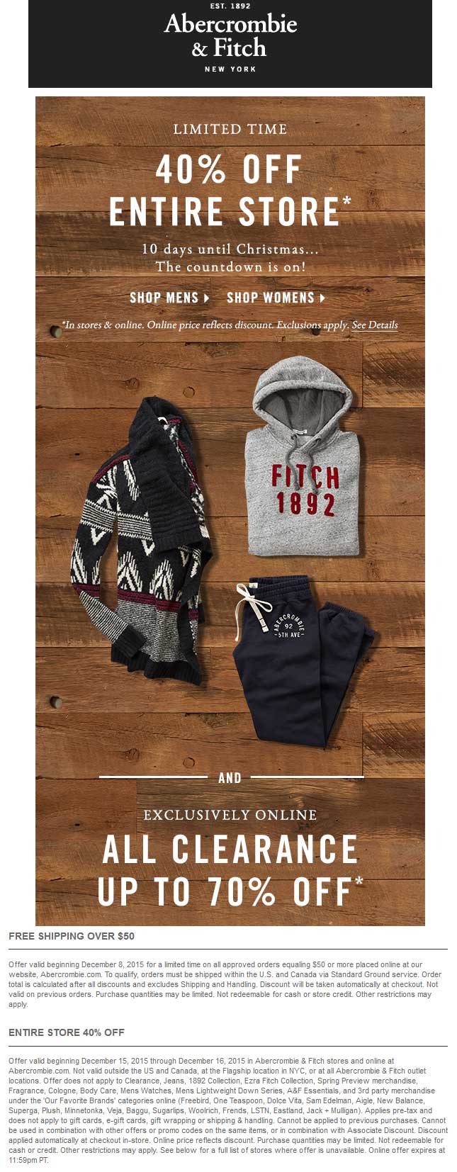 Abercrombie & Fitch Coupon April 2024 40% off everything at Abercrombie & Fitch, ditto online
