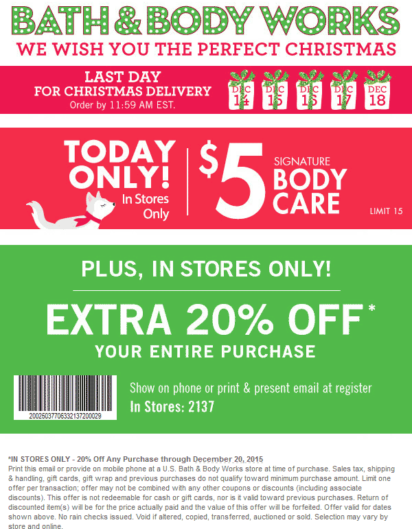 Bath & Body Works Coupon April 2024 $5 signature items Friday + extra 20% off everything at Bath & Body Works
