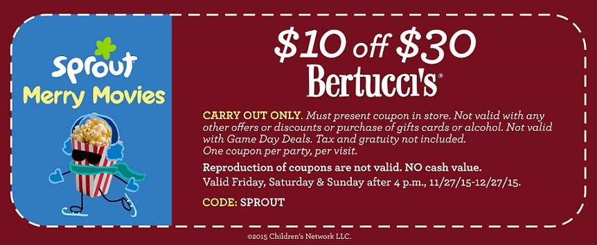 Bertuccis Coupon April 2024 $10 off $30 on carry out at Bertuccis restaurants