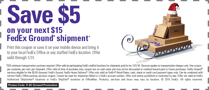 FedEx Coupon March 2024 $5 off $15 at FedEx