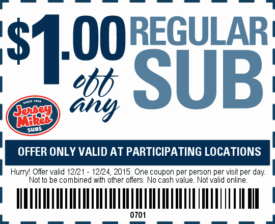 Jersey Mikes Coupon April 2024 Shave a buck of your sub at Jersey Mikes