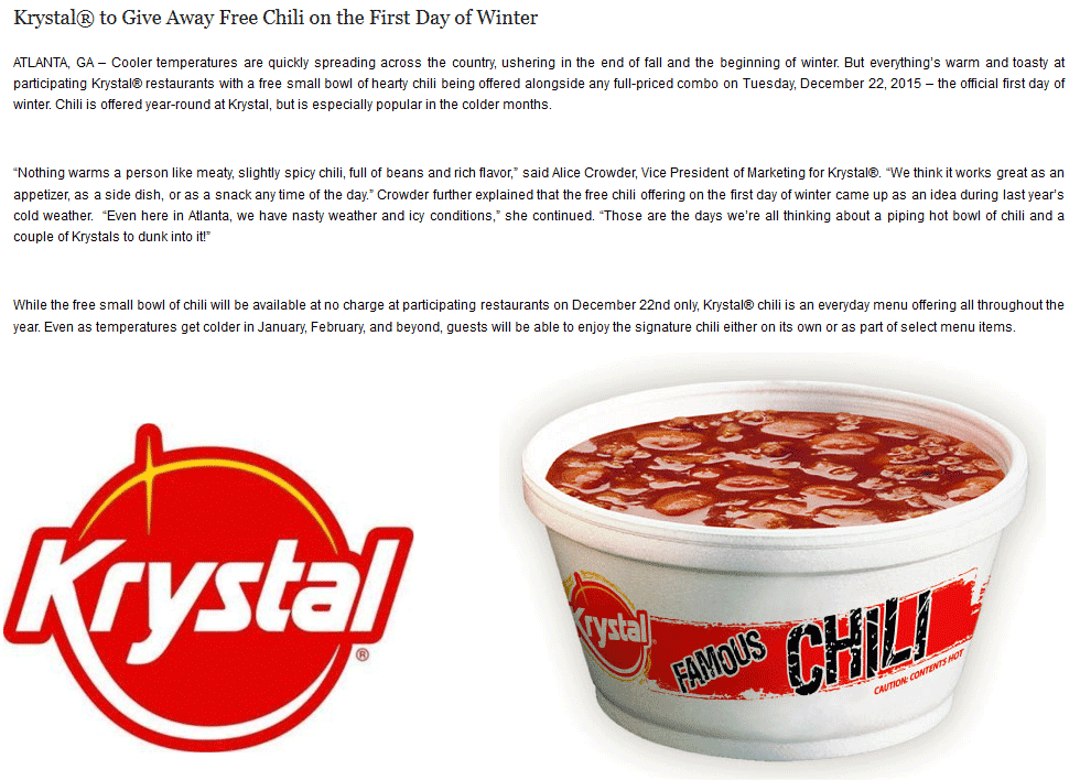 Krystal Coupon March 2024 Free chili with your combo Tuesday at Krystal restaurants