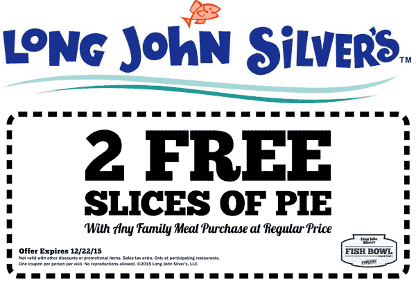 Long John Silvers Coupon March 2024 2 free slices of pie with your family meal at Long John Silvers
