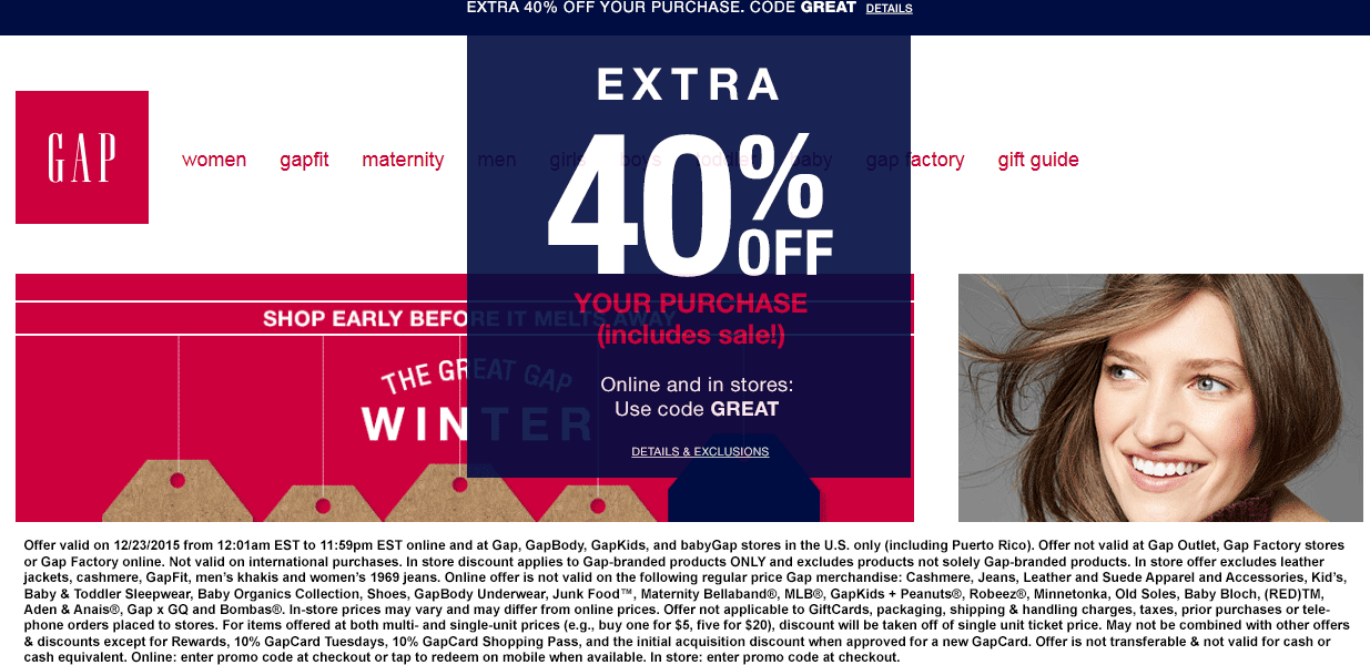 Gap Coupon March 2024 40% off today at Gap, or online via promo code GREAT
