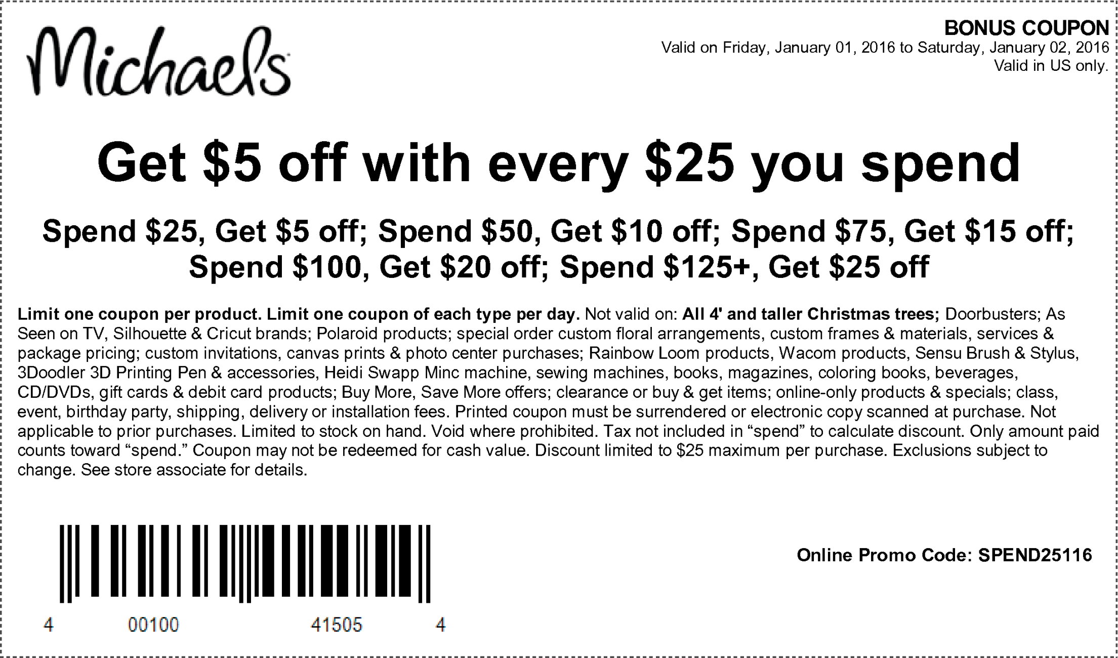 Michaels Coupon April 2024 $5 off every $25 at Michaels, or online via promo code SPEND25116