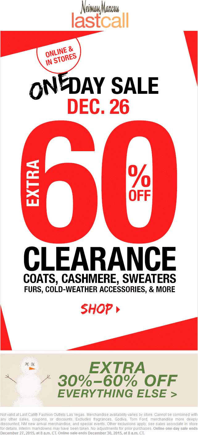 Last Call Coupon April 2024 Extra 60% off clearance, 30-60% off everything else today at Last Call, ditto online