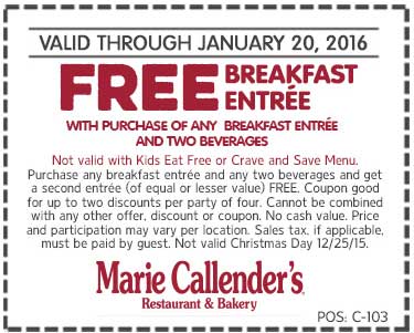 Marie Callenders Coupon April 2024 Second breakfast free at Marie Callenders