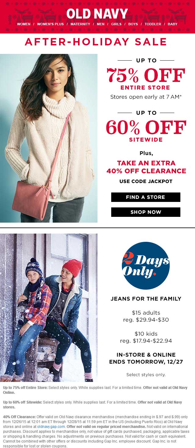 Old Navy Coupon March 2024 Extra 40% off clearance & more at Old Navy, or online via promo code JACKPOT