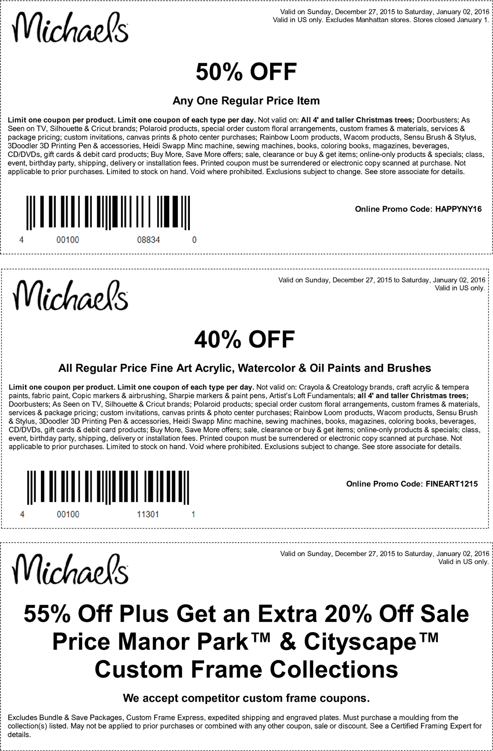 Michaels Coupon April 2024 50% off a single item at Michaels, or online via promo code FINEART1215