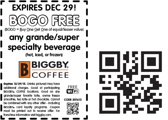 Biggby Coffee Coupon April 2024 Second beverage free at Biggby Coffee
