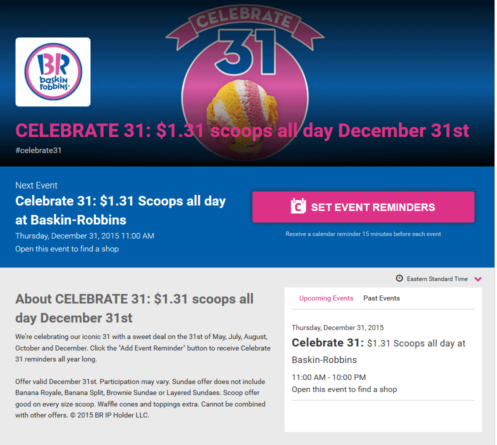 Baskin Robbins Coupon March 2024 $1.31 ice cream scoops Thursday at Baskin Robbins