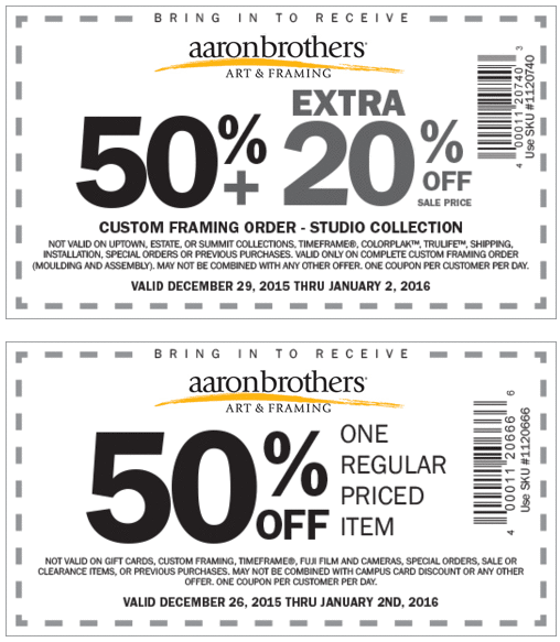 Aaron Brothers Coupon April 2024 50% off a single item at Aaron Brothers art & framing