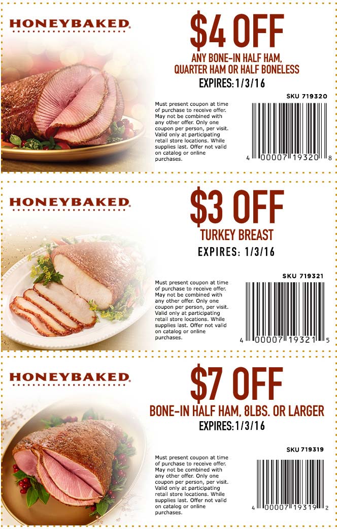 HoneyBaked Coupon April 2024 $3-$7 off ham & turkey at Honeybaked restaurants