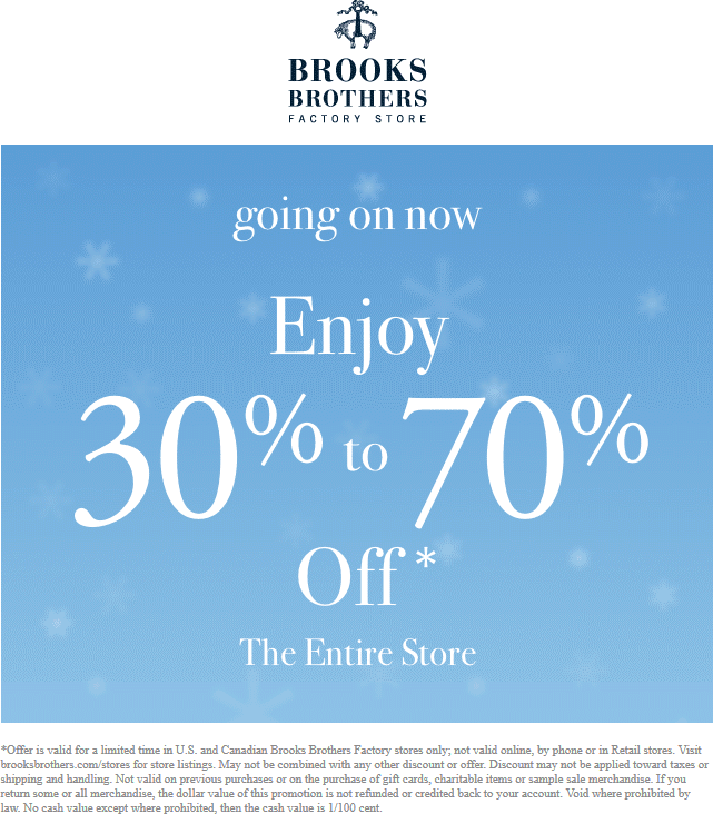 Brooks Brothers Factory Coupon April 2024 Extra 30-70% off everything at Brooks Brothers Factory locations