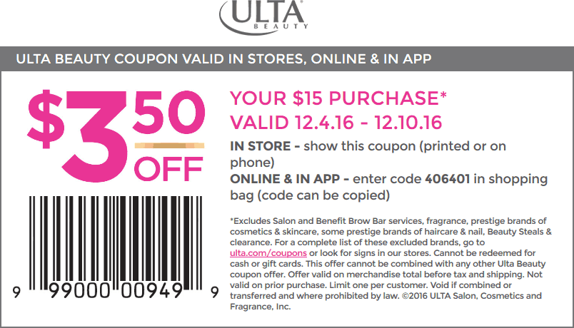 Ulta Coupon March 2024 $3 off $15 at Ulta Beauty, or online via promo code 406401