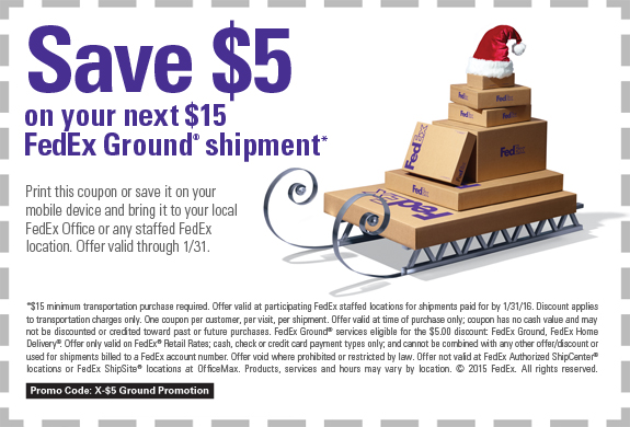 FedEx Coupon April 2024 $5 off $15 on shipping at FedEx