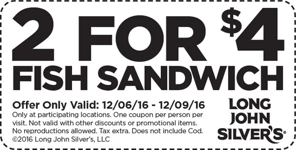 Long John Silvers Coupon April 2024 2 fish sandwiches for $4 at Long John Silvers