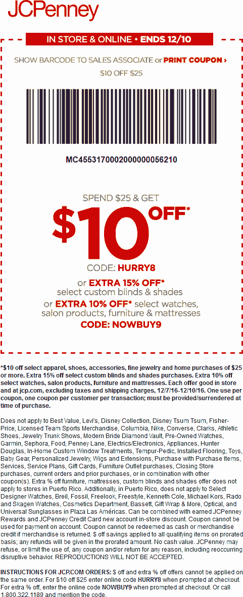 JCPenney Coupon April 2024 $10 off $25 at JCPenney, or online via promo code HURRY8