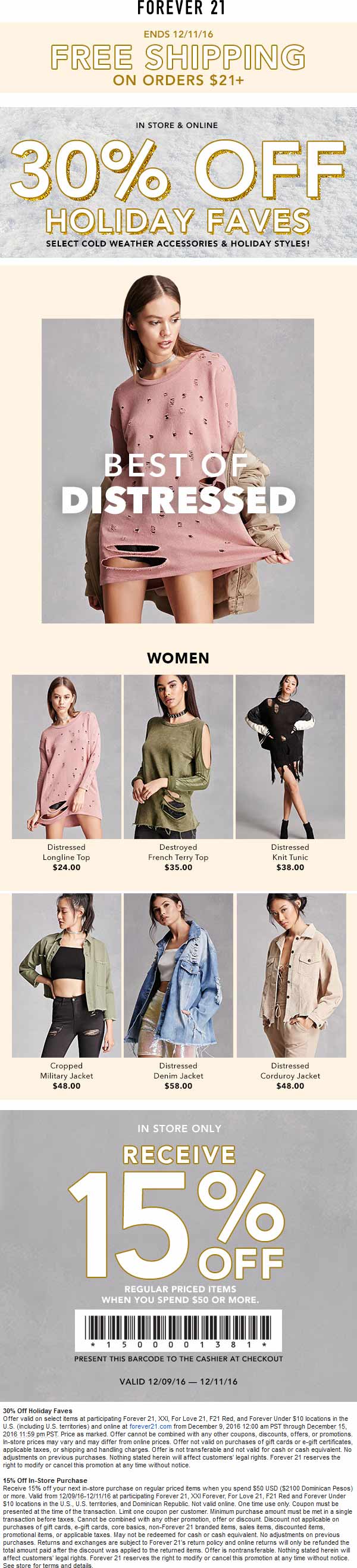 Forever 21 Coupon April 2024 15% off & more at Forever 21, or 30% off holiday faves online