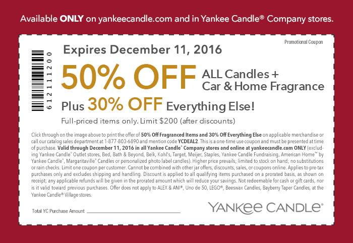 Yankee Candle Coupon April 2024 50% off candles at Yankee Candle, or online via promo code YCDEAL2