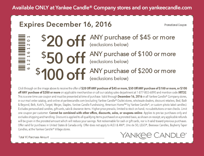 Yankee Candle Printable Coupons 20 Off $45