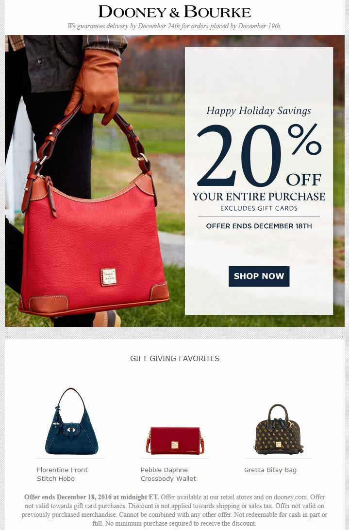 Dooney & Bourke Coupon March 2024 Extra 20% off everything at Dooney & Bourke, ditto online