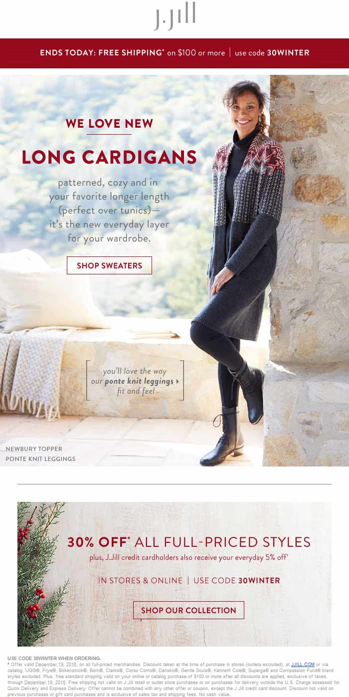 J.Jill Coupon March 2024 30% off today at J.Jill, or online via promo code 30WINTER