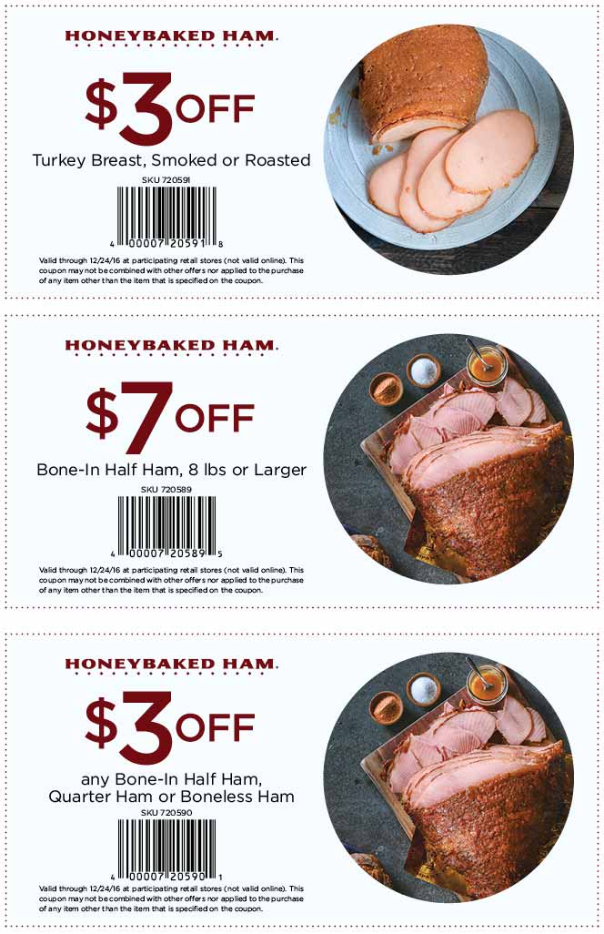 HoneyBaked Coupon April 2024 $3-$7 off turkey & ham at Honeybaked Ham restaurants