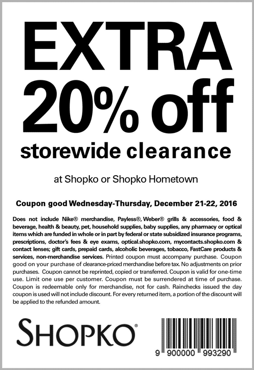 Shopko Coupon April 2024 Extra 20% off clearance today at Shopko