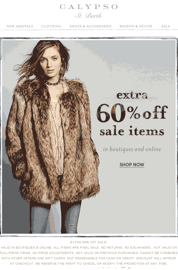 Calypso St. Barth Coupon April 2024 Extra 60% off sale items at Calypso St. Barth, ditto online