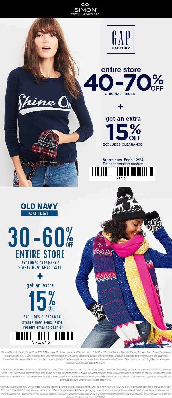 Gap Factory Coupon March 2024 40-85% off everything today at Gap Factory & Old Navy Outlet