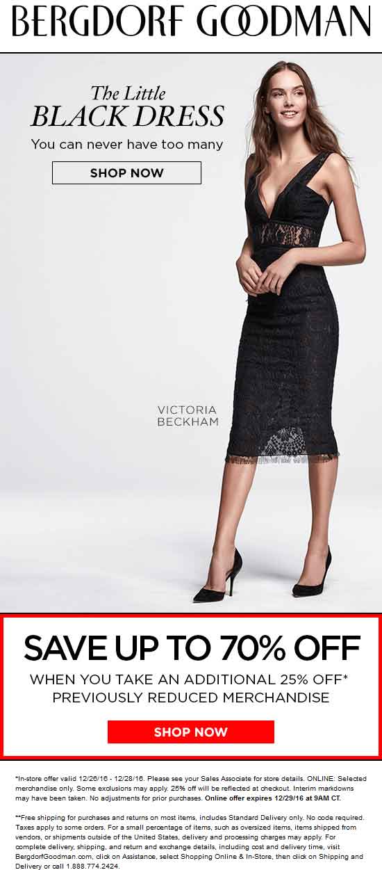 Bergdorf Goodman Coupon March 2024 Extra 25% off clearance at Bergdorf Goodman, ditto online