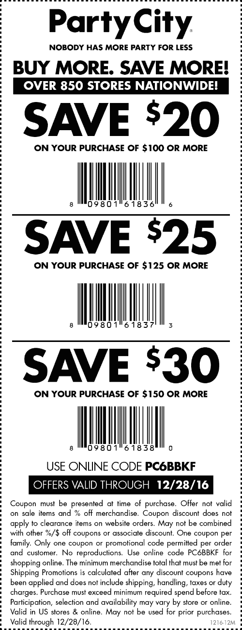 Party City Coupon April 2024 $20 off $100 & more at Party City, or online via promo code PC6BBKF