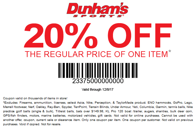 Dunhams Sports Coupon April 2024 20% off a single item at Dunhams sports