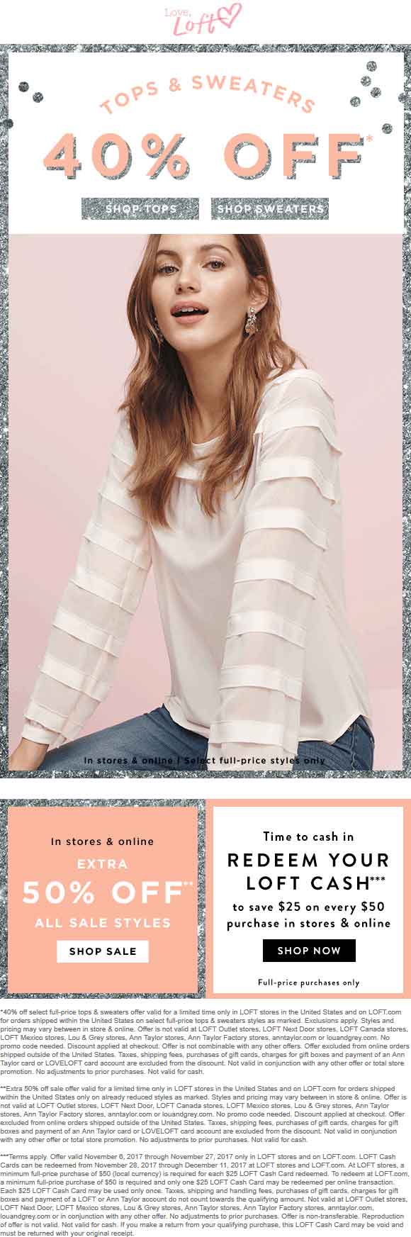 LOFT Coupon April 2024 Extra 50% off sale items & more at LOFT, ditto online