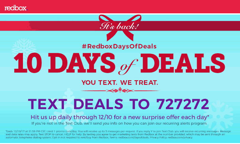 Redbox Coupon April 2024 Free rental & more via text during 10 days of deals at Redbox
