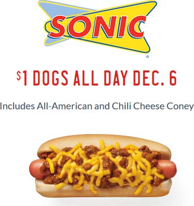 Sonic Drive-In Coupon April 2024 $1 hot dogs Wednesday at Sonic Drive-In restaurants