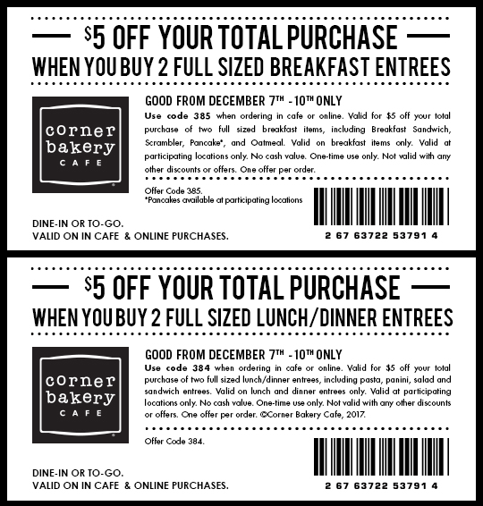 Corner Bakery Cafe Coupon April 2024 $5 off a couple entrees at Corner Bakery Cafe