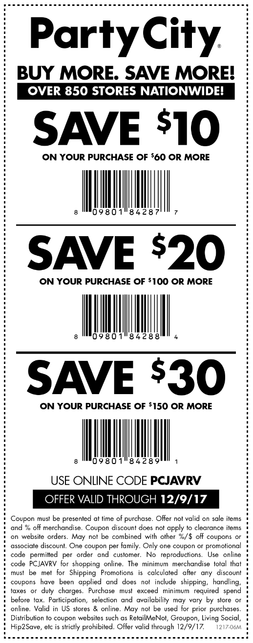 Party City Coupon April 2024 $10 off $60 & more at Party City, or online via promo code PCJAVRV