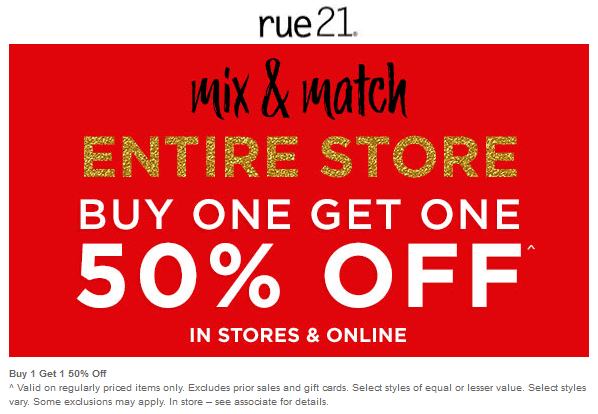 Rue21 Coupon April 2024 Second item 50% off at rue21, ditto online