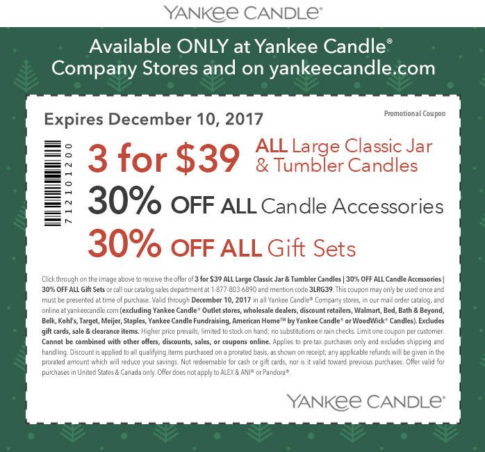 Yankee Candle Coupon March 2024 3 for $39 on large candles at Yankee Candle, or onine via promo code 3LRG39