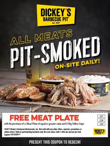 Dickeys Barbecue Pit Coupon March 2024 Second meat plate free at Dickeys Barbecue Pit