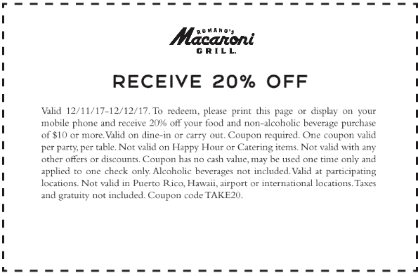 Macaroni Grill Coupon March 2024 20% off at Macaroni Grill restaurants