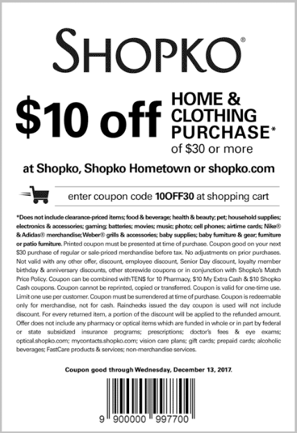 Shopko Coupon April 2024 $10 off $30 at Shopko, or online via promo code 10OFF30