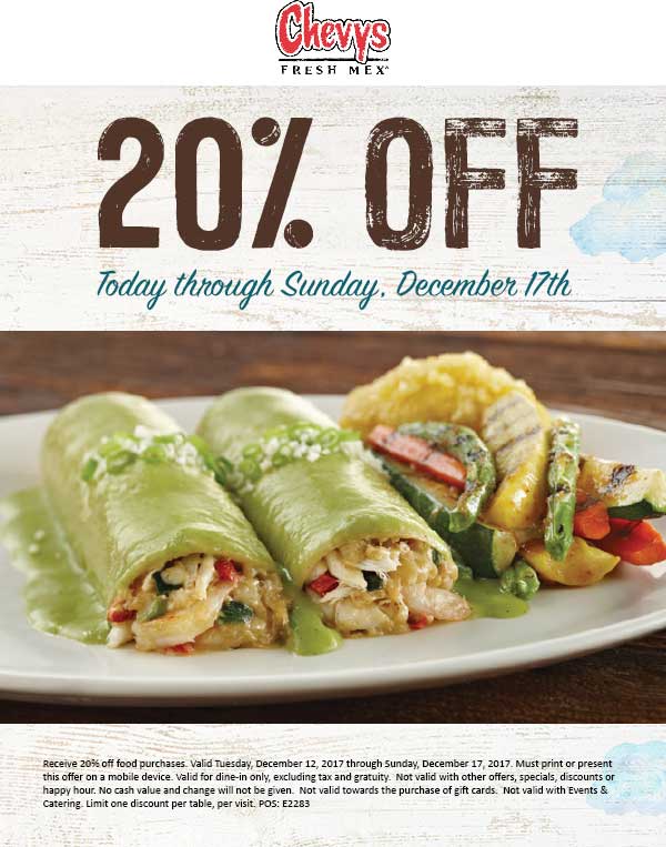 Chevys Coupon April 2024 20% off at Chevys Fresh Mex restaurants