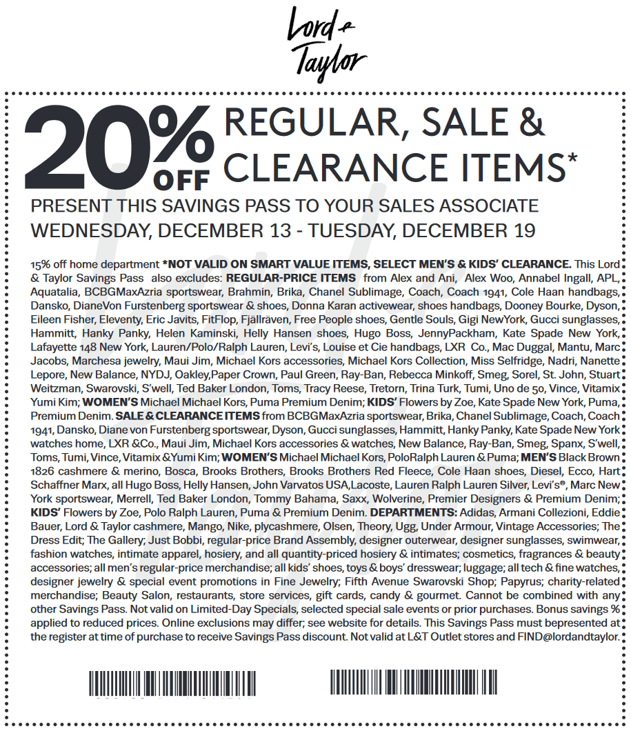 Lord & Taylor Coupon April 2024 Extra 20% off at Lord & Taylor, or online via promo code COUNTDOWN